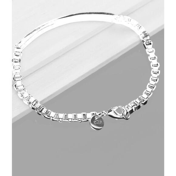 925 Stamped Silver Plated Bracelet Unisex Classic Strip lattice chain 20CM - Picture 2 of 5